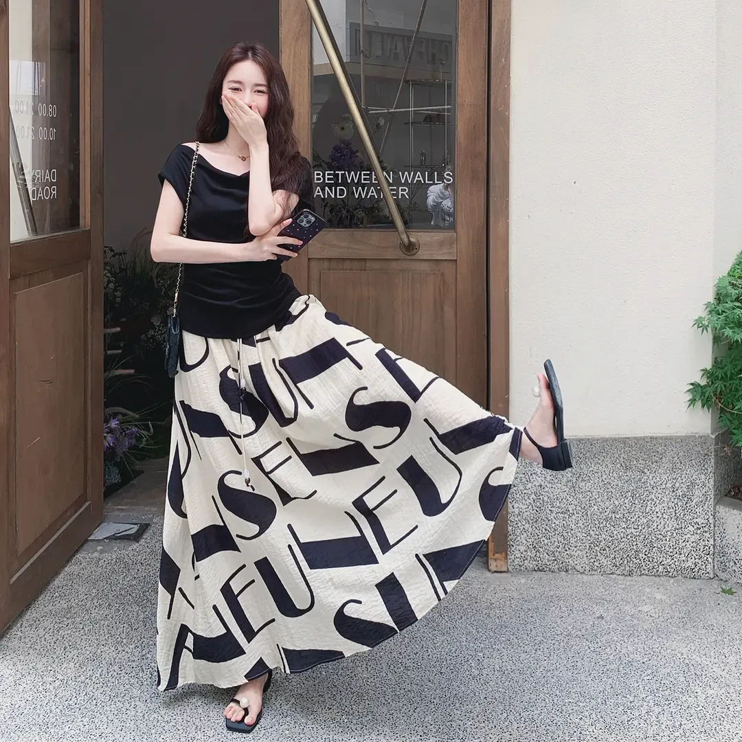 超好看绝美T恤印花半身裙套装女2025夏季新款显瘦洋气流行两件套