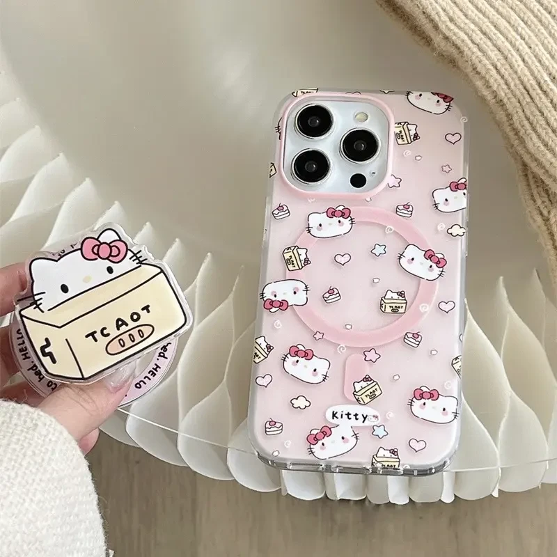 可爱凯蒂猫磁吸支架手机壳适用于苹果16/15/14/13/12/11系列