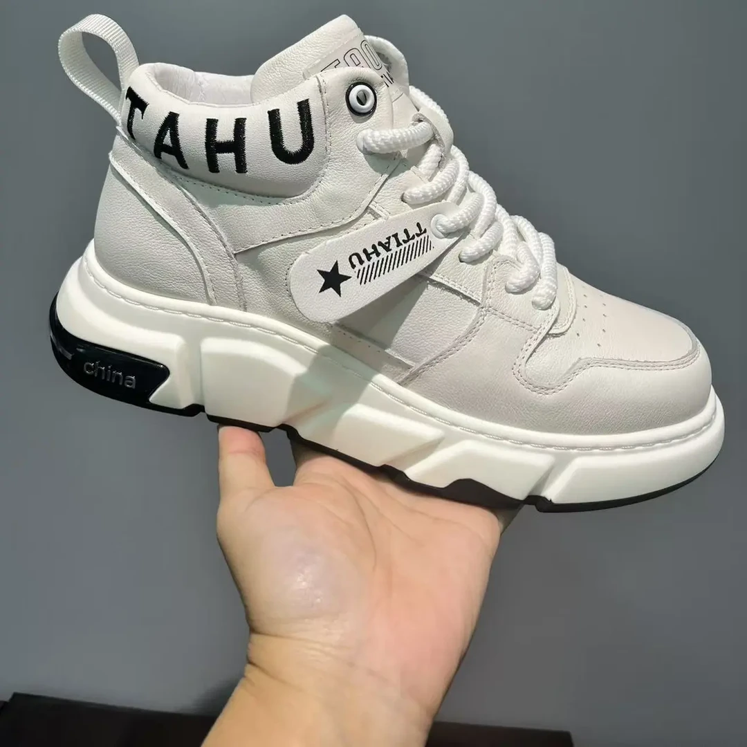 男士头层牛皮高帮休闲鞋秋冬潮流真皮运动板鞋厚底百搭增高潮鞋