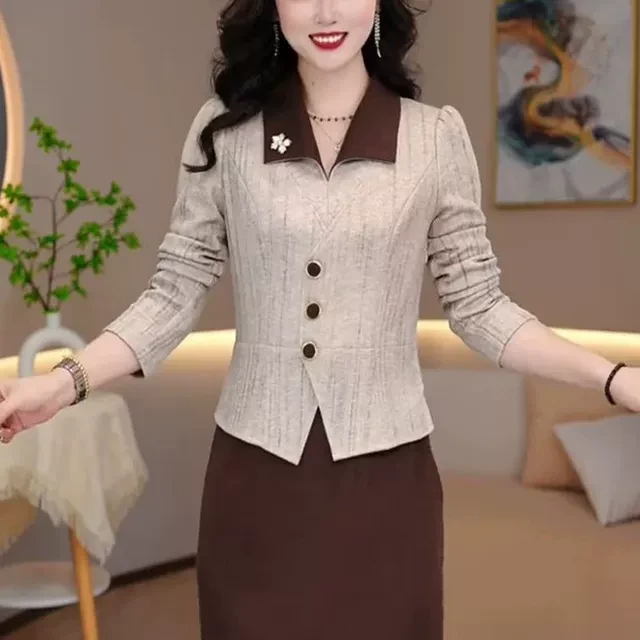 20232025秋冬新款时尚假两件气质裙子女收腰显瘦休闲中长款打底连