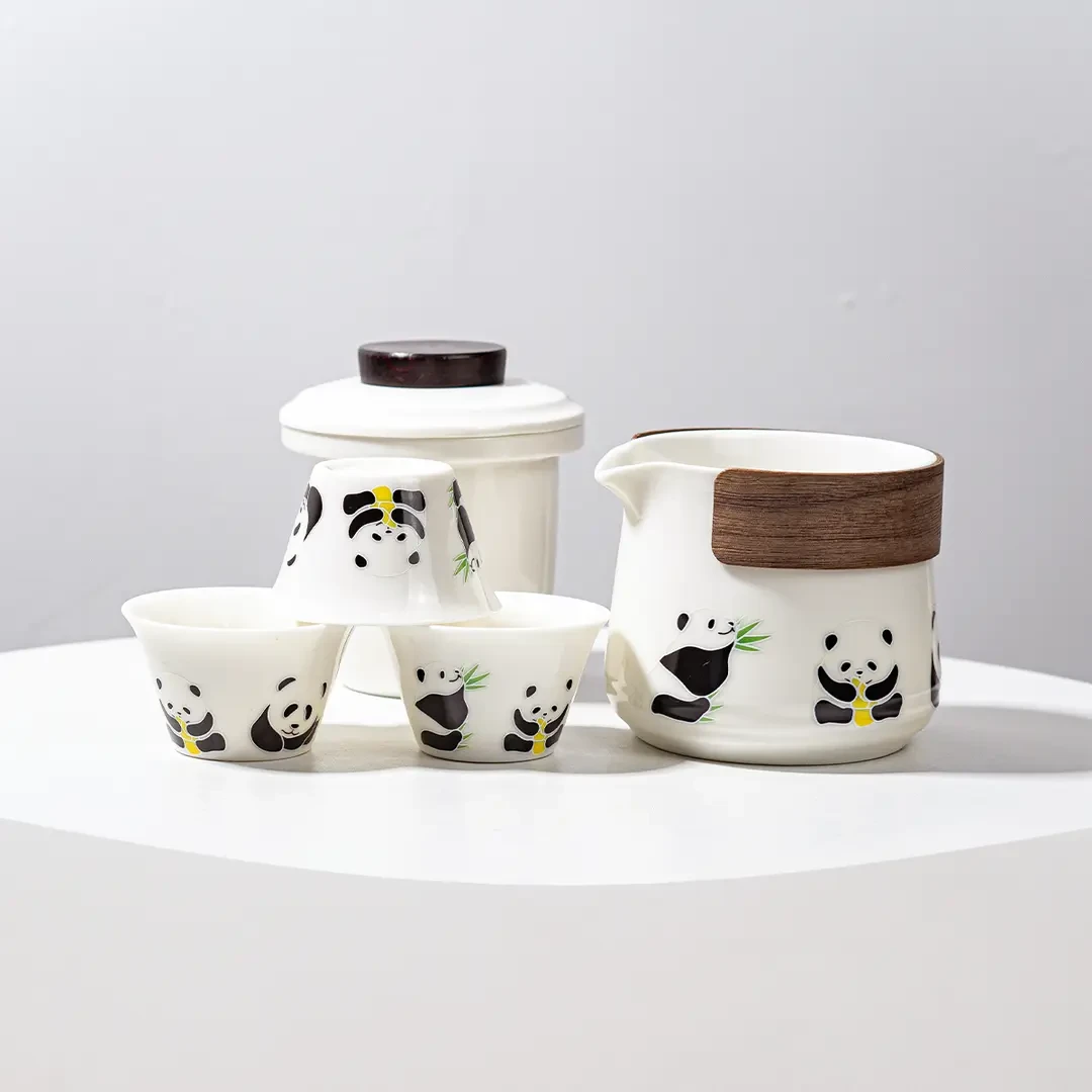 熊猫吉祥三宝快客茶具旅行套装h509