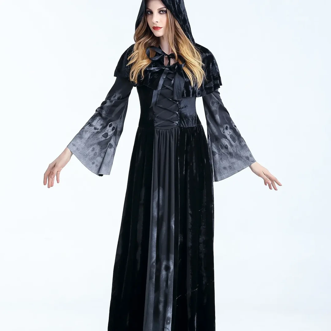 万圣节成人女性死神长裙恐怖骷髅吸血鬼角色扮演服装