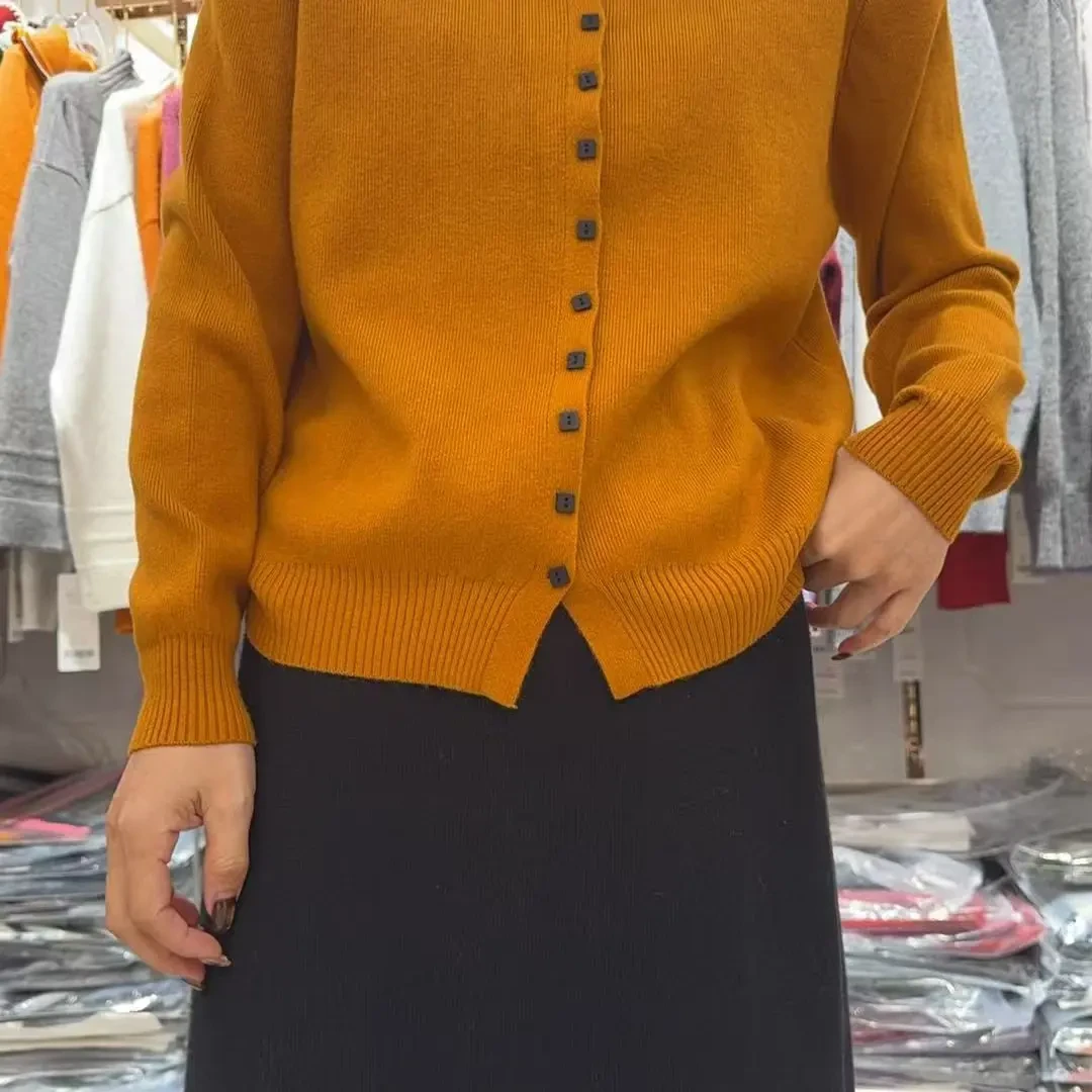 韩系宽松秋冬半高领针织开衫女款时尚百搭