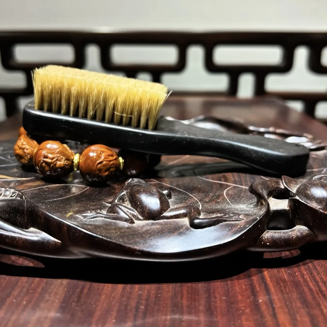 东非黑黄檀 文玩木刷 鬃毛 手缝线 紫光檀盘玩刷子