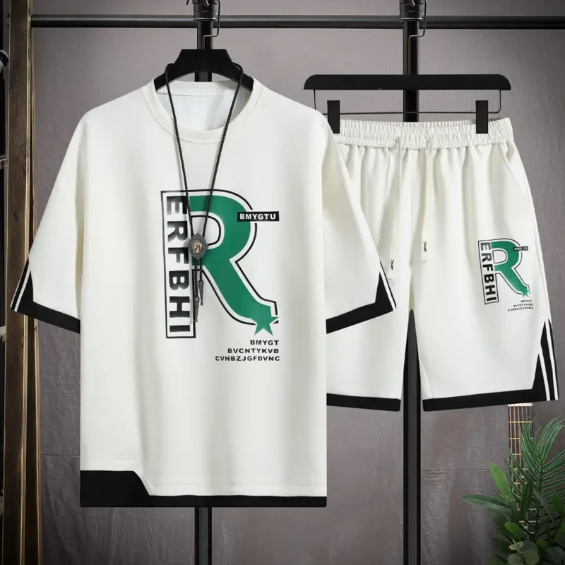 2024新款男士宽松短袖大码休闲套装夏季爆款高质感半袖印花两件套