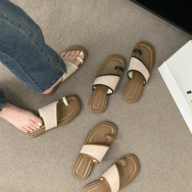 平底复古套趾小凉拖鞋女鞋子夏天外穿2025年新款夏季软底沙滩凉鞋