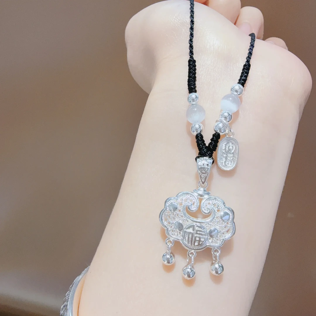 链子足银 足银双面福字锁