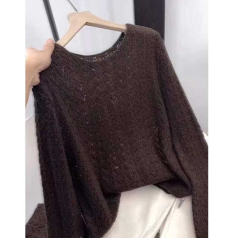 镂空针织衫女长袖秋装新款时尚洋气宽松休闲网红毛衣套头上衣