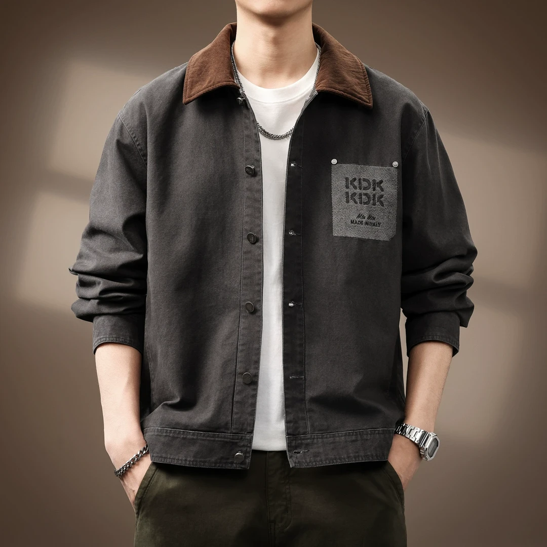 高端美式底特律工装夹克男2025秋季新款复古潮牌重磅撞色衬衫外套