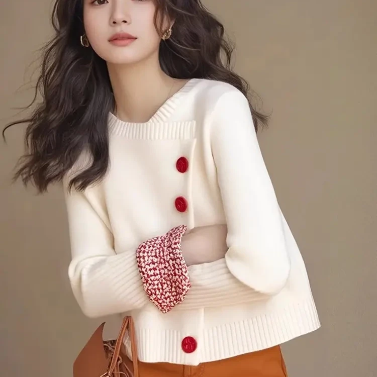 小香风白色针织开衫毛衣女2025新款秋冬慵懒高级感独特绝美小上衣