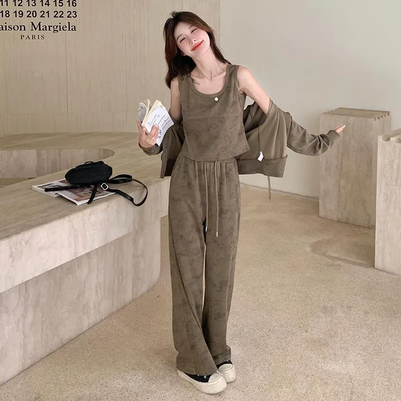 美拉德穿搭独特扎染卫衣套装女春秋2025年超火休闲运动ootd三件套