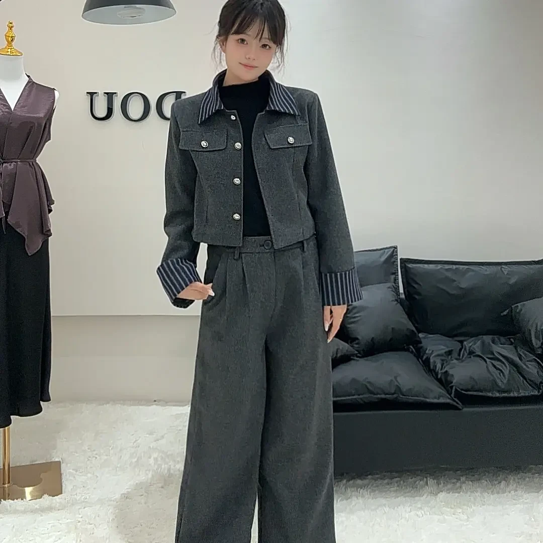 短款短外套女都市休闲长袖常规袖纽扣单排扣秋季翻领