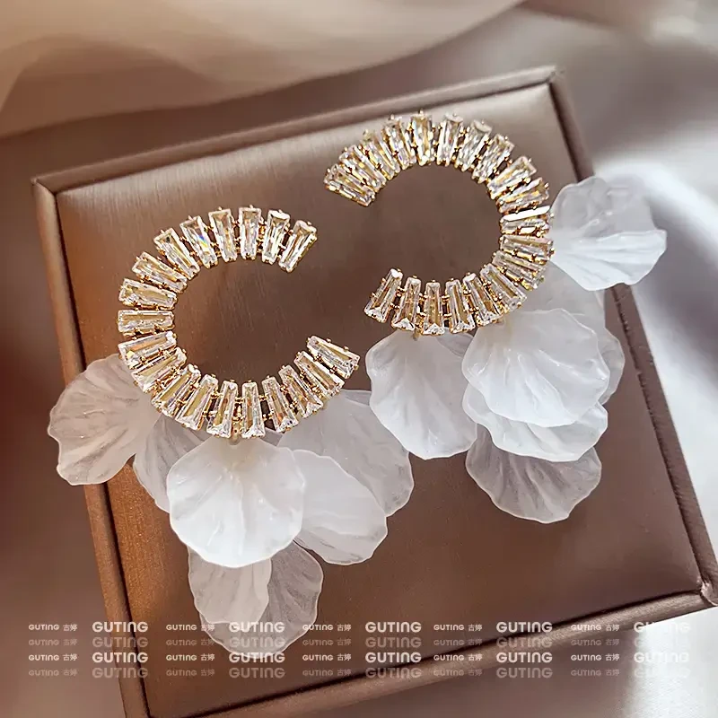 重工闪锆大C流苏耳环女简约耳饰时尚百搭耳钉