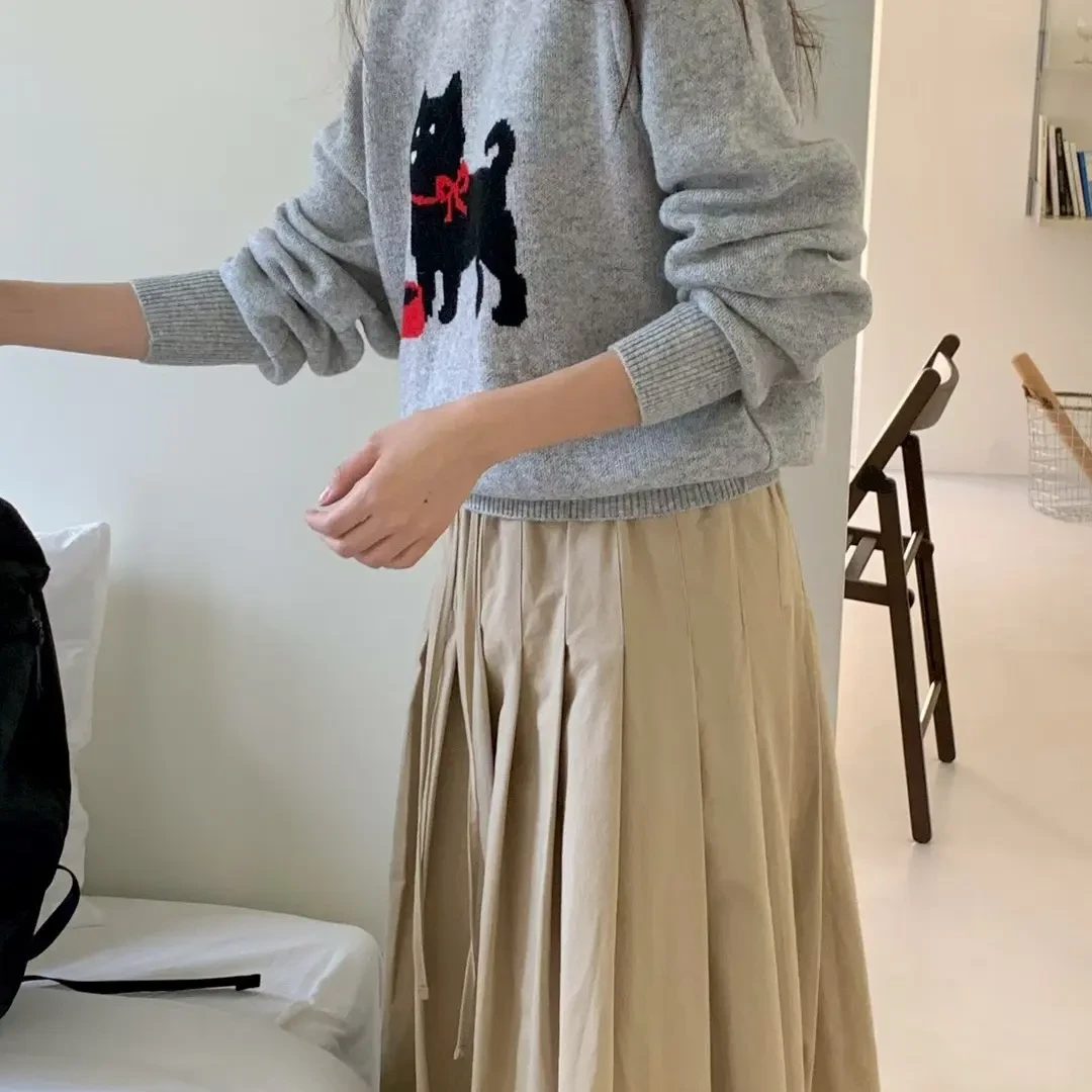 （得秀）韩国东大门正品甜美长袖圆领毛针织衫百搭卡通韩版NO退NO换