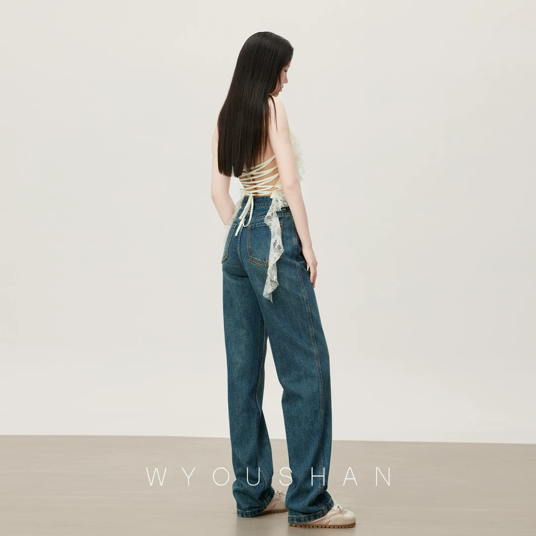 【王幼珊】高腰牛仔裤女宽松新款2025春秋直筒长裤阔腿裤子M8811