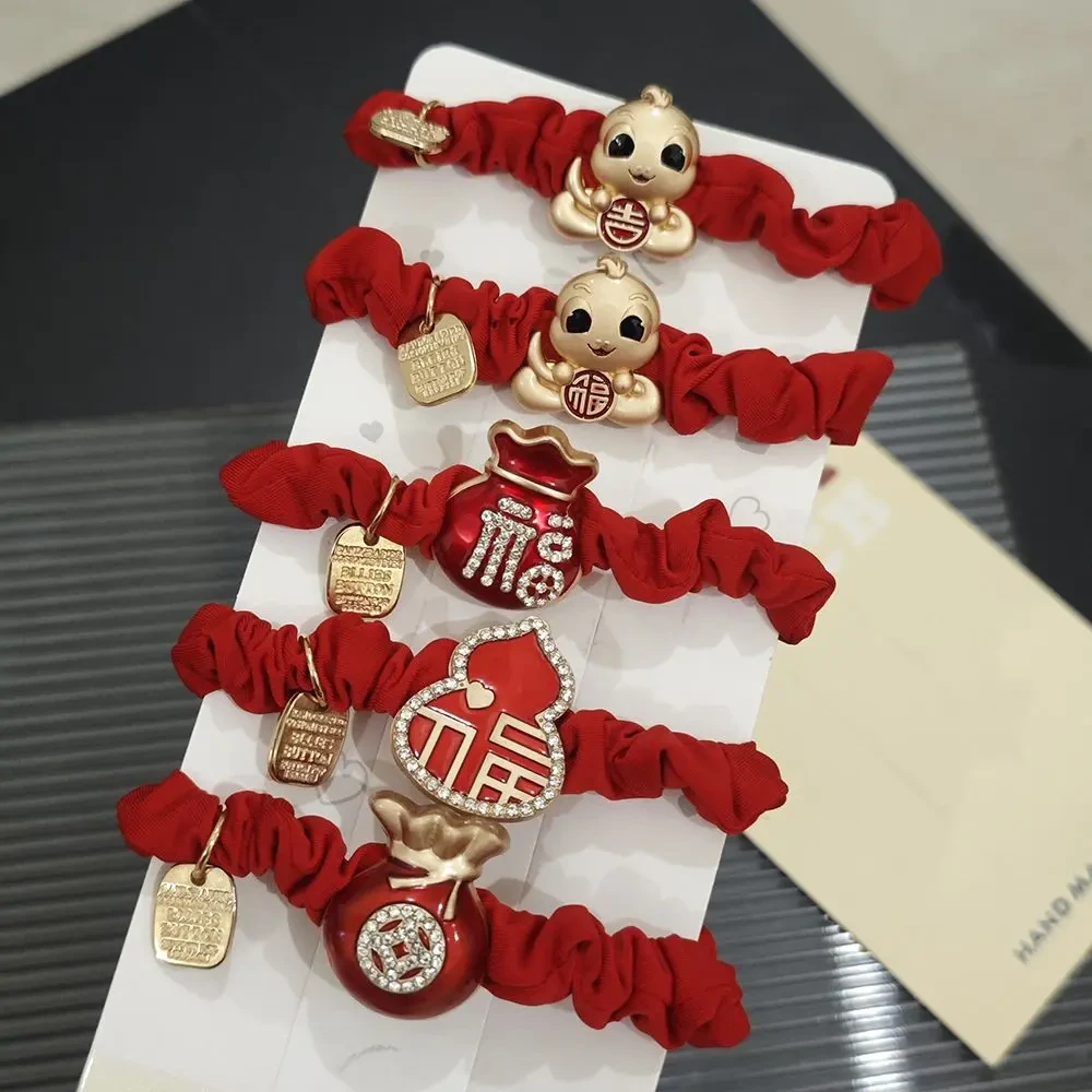 2025蛇年红色头绳本命年发圈女童扎头发橡皮筋简约高弹力发绳新款