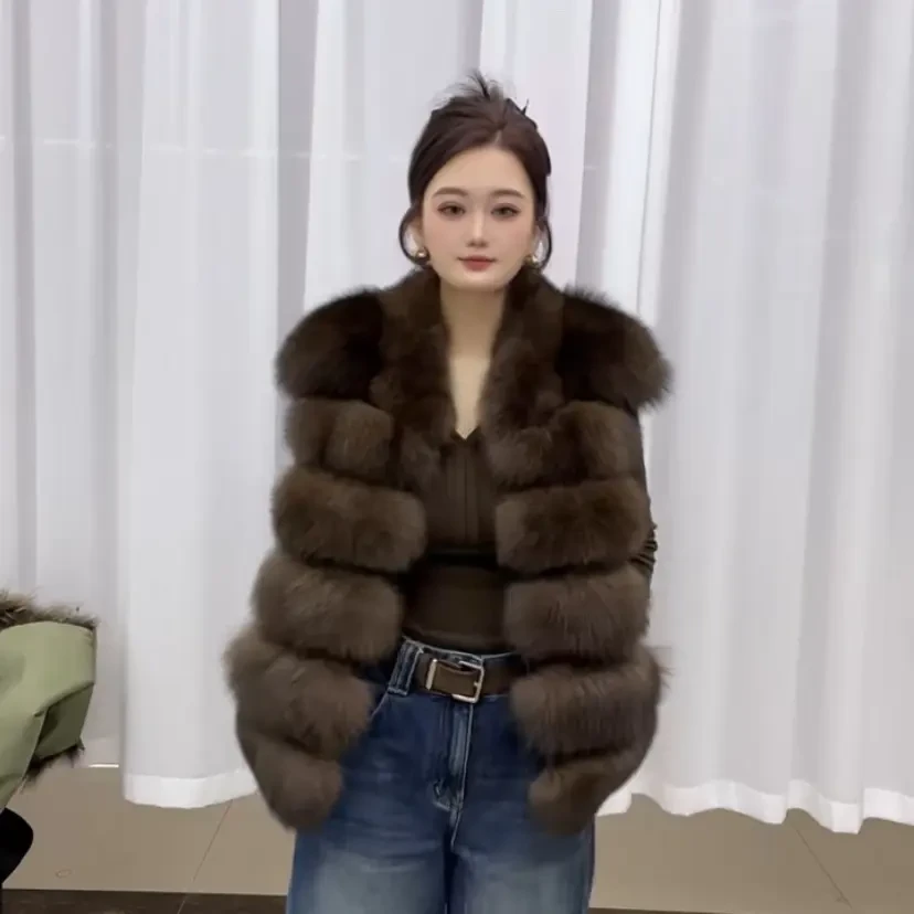 进口芬兰狐狸毛整皮横排无袖马甲女秋冬韩系时尚皮草