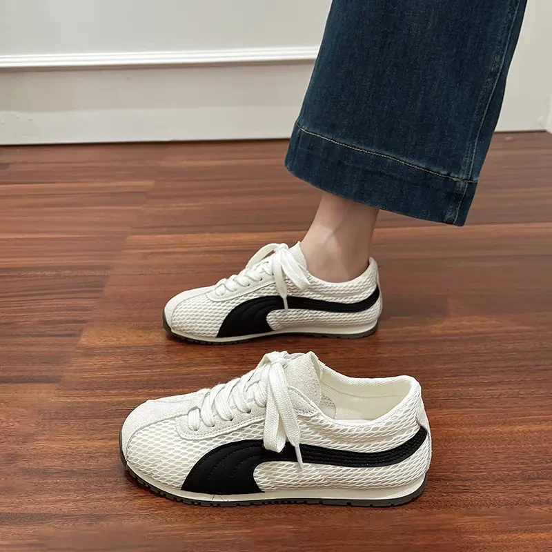 德训鞋女2025新款夏季超火透气网眼撞色系带休闲百搭丑萌阿甘鞋子