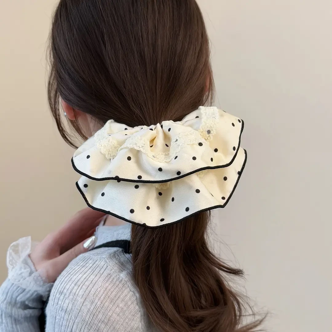 （超大22cm原版）法式千金波点蕾丝温柔气质缎面裙边发饰