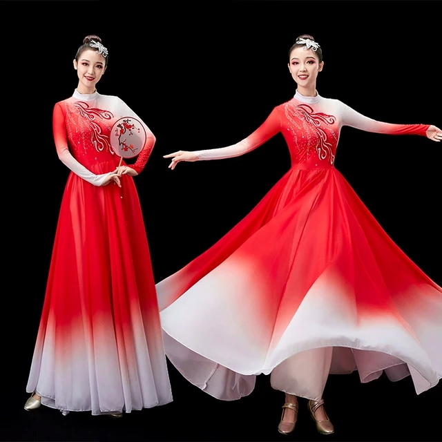 开场舞大摆裙演出服灯火里的中国大型舞台装合唱服古典舞广场舞服