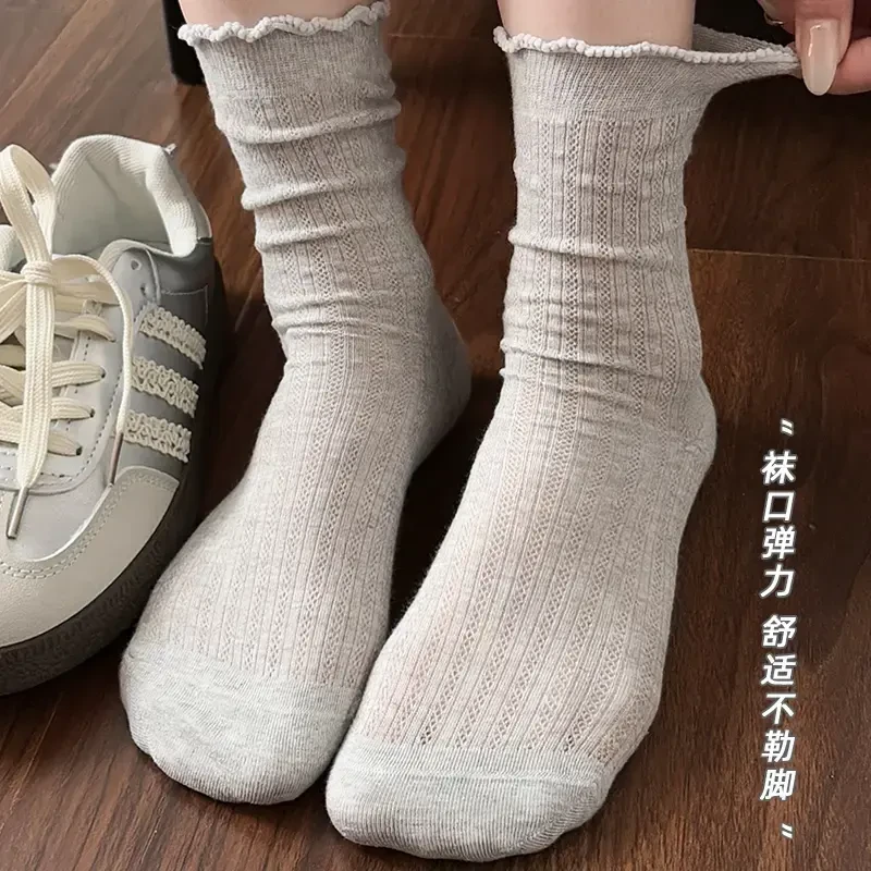 袜子女夏季薄款网眼镂空堆堆长袜透气棉袜韩系ins色百搭中筒袜