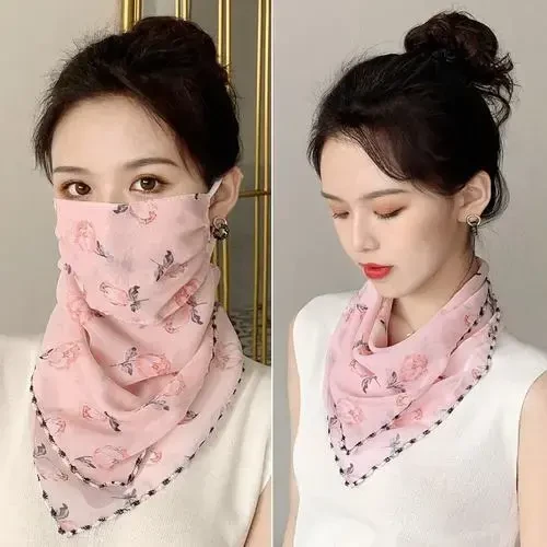 防晒面纱女夏季面罩脸罩全脸罩面部遮脸薄款遮阳口罩脖子护颈F028