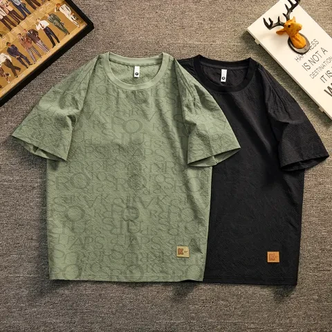 真维斯肌理感短袖T恤2025男士夏季新款潮流宽松印花圆领半袖上衣