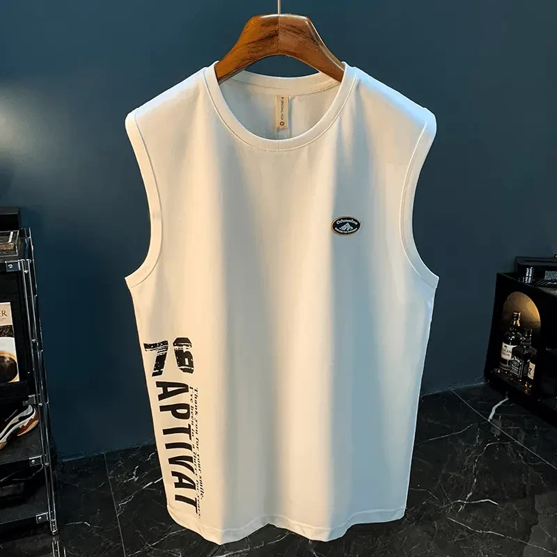 夏天背心男生宽松印花篮球运动汗衫休闲圆领无袖上衣百搭夏季外穿