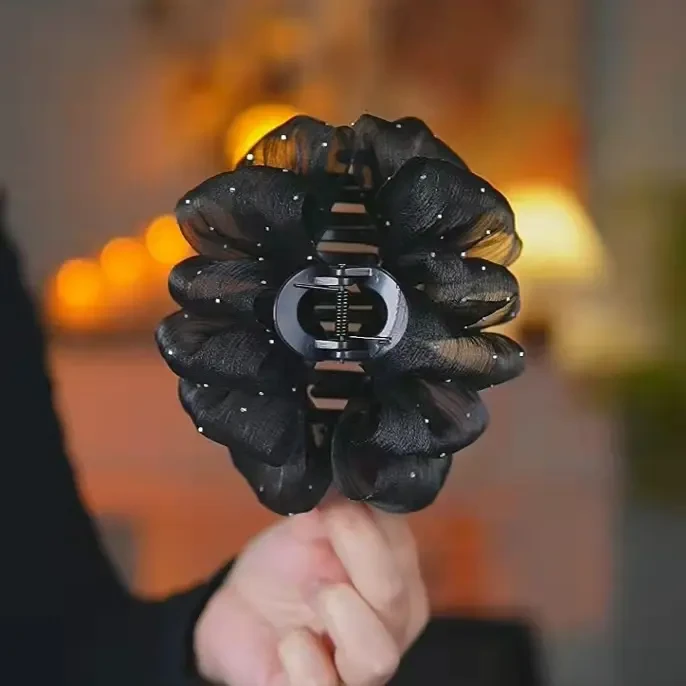 2025春秋新款满天星蓬松云朵泡泡抓夹Z286气质黑色时尚双面优雅