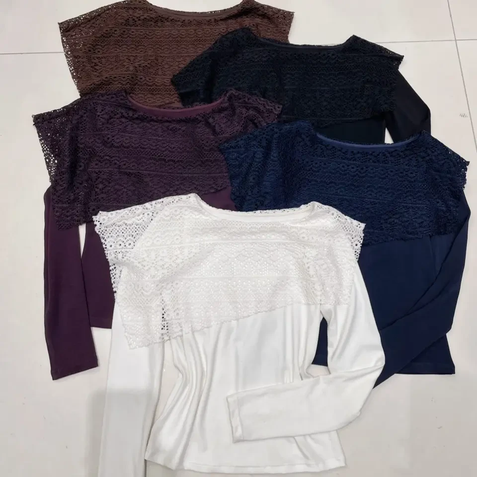 28116-2小众减龄设计感拼接镂空圆领纯色百搭显瘦T恤女秋