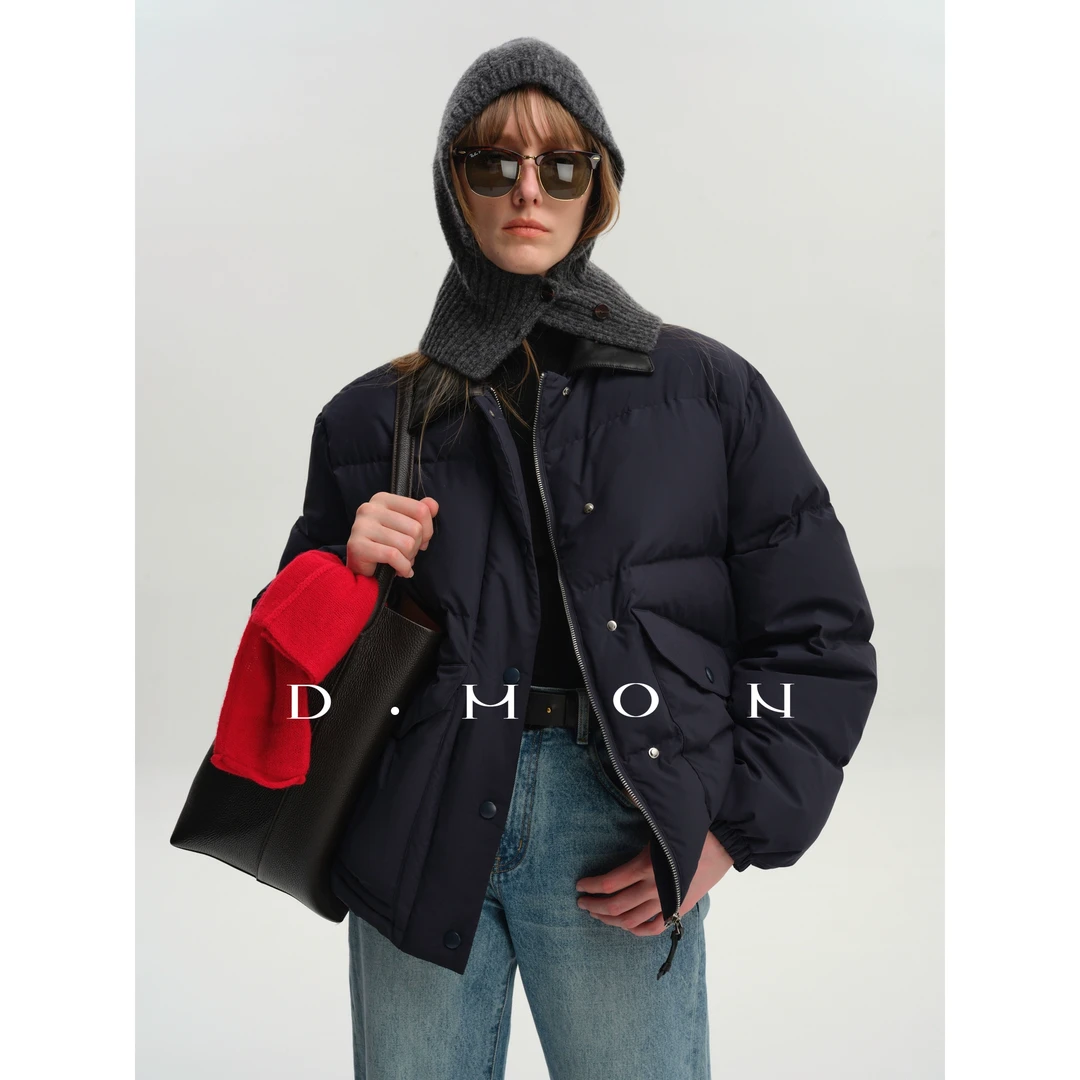 DMON|冬日时尚新宠 牛皮拼接领宽松保暖长短款鹅绒服