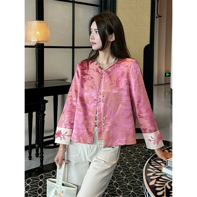 新中式国风粉色外套春季2025新款女装高级感气质漂亮复古洋气上衣