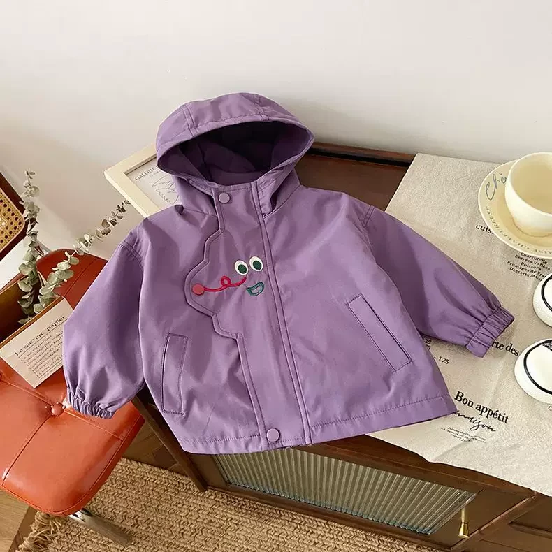 春季儿童外套2025新品男孩韩版紫色冲锋衣宝宝宽松连帽拉链外衫潮