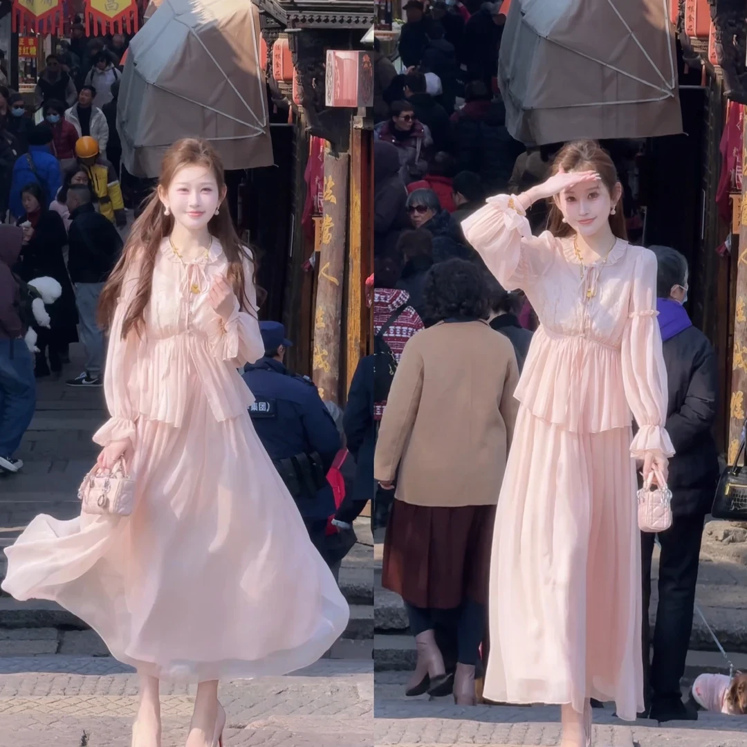 《爱在西元前》粉色蔷薇 仙气飘飘蕾丝三件套高腰修身半身裙女装潮