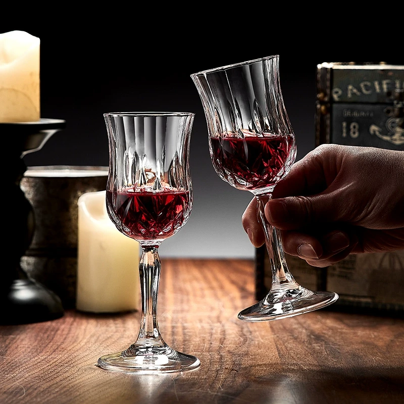 青苹果复古轻奢高脚香槟杯家用高颜值浮雕红酒杯子葡萄酒杯洋酒杯