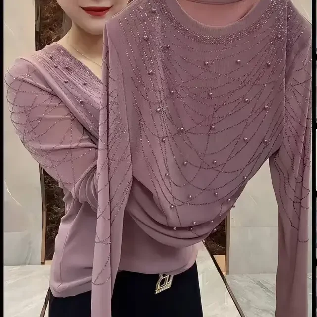 2025早秋新款高品质百搭重工艺V领打底衫