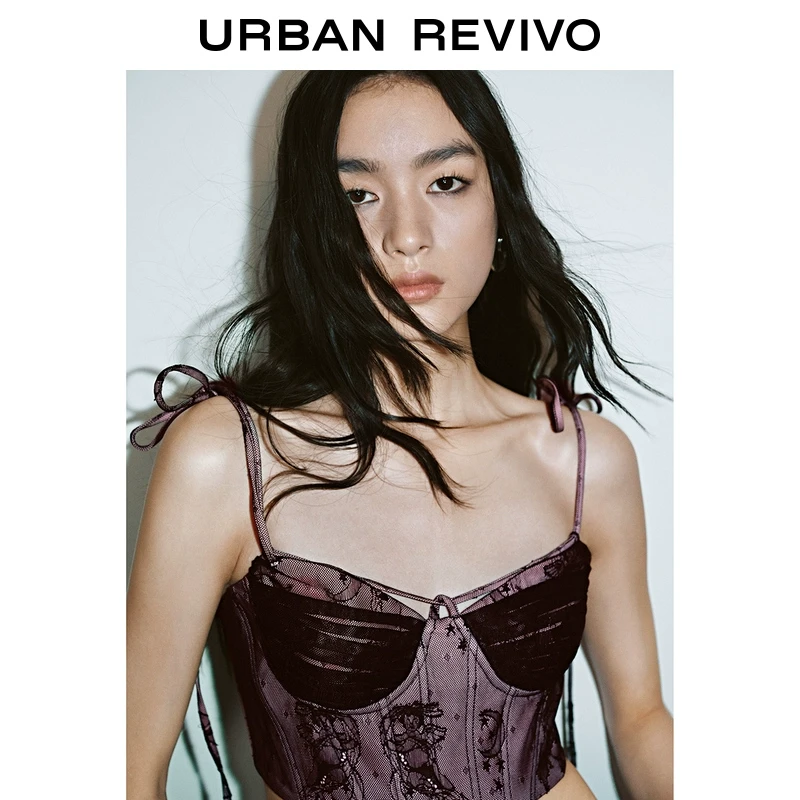 UR2025春季新款女装欧若风时髦甜酷系带鱼骨胸衣式吊带UYV250011