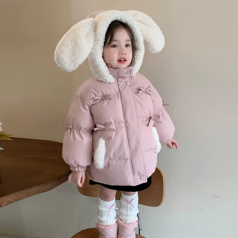 女童加绒红色棉服冬装2024新款洋气儿童冬季加厚棉衣宝宝棉袄外套