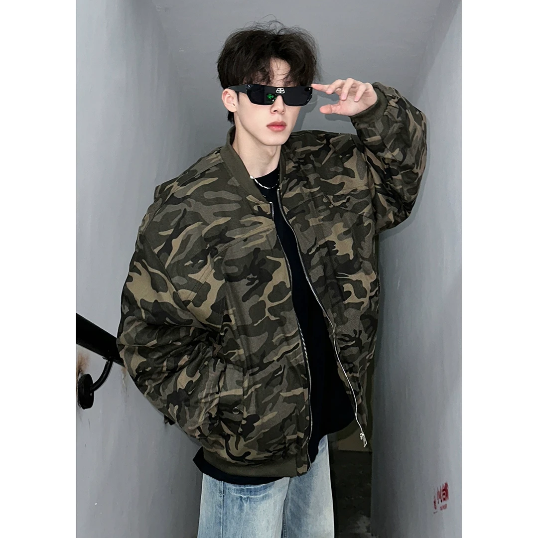 美式复古迷彩棒球服外套男春秋hiphop潮牌高级感痞帅工装飞行夹克