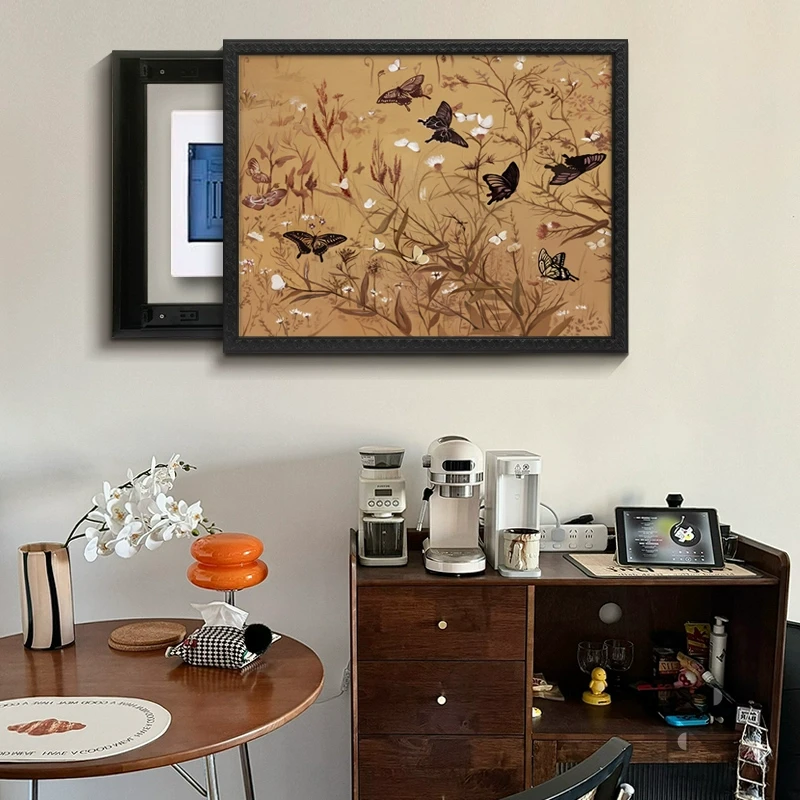 《蝶舞花间》法式中国风电表箱挂画客厅餐厅配电表箱遮丑装饰画