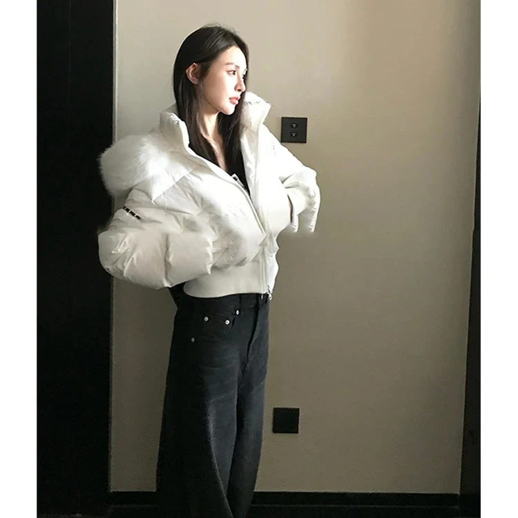 美式复古棉服女2025冬季新款收腰毛领加厚连帽保暖短款棉衣外套朝