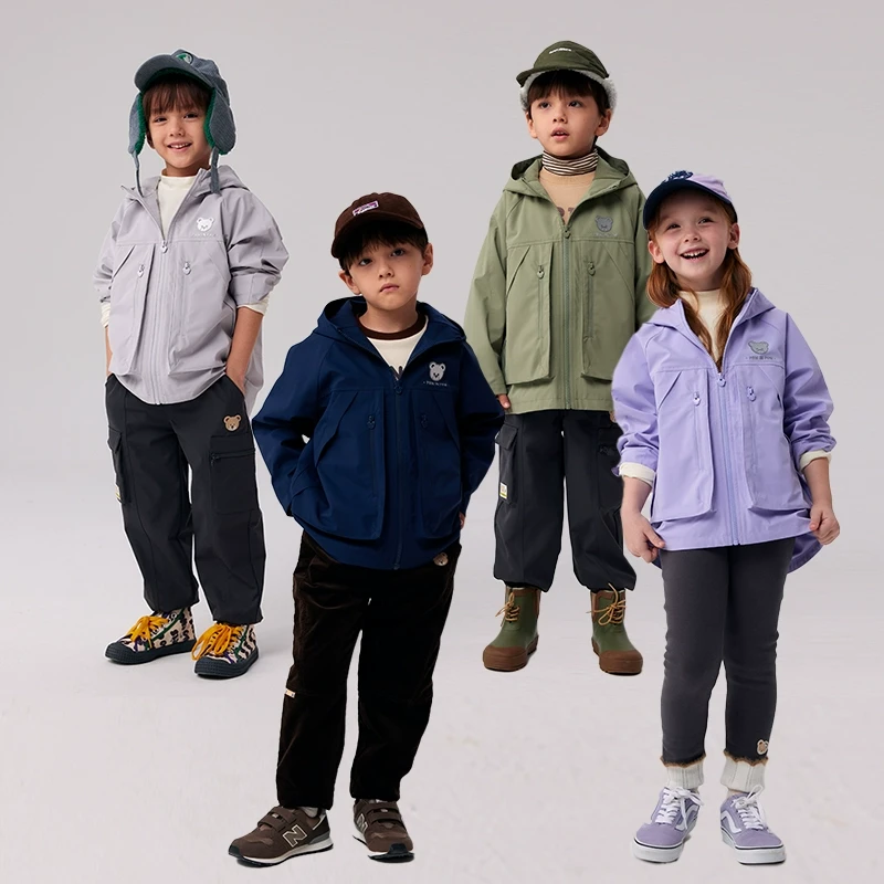 PawinPaw卡通小熊童装24年秋冬新款男女童加绒防风外套PCJAF2131E