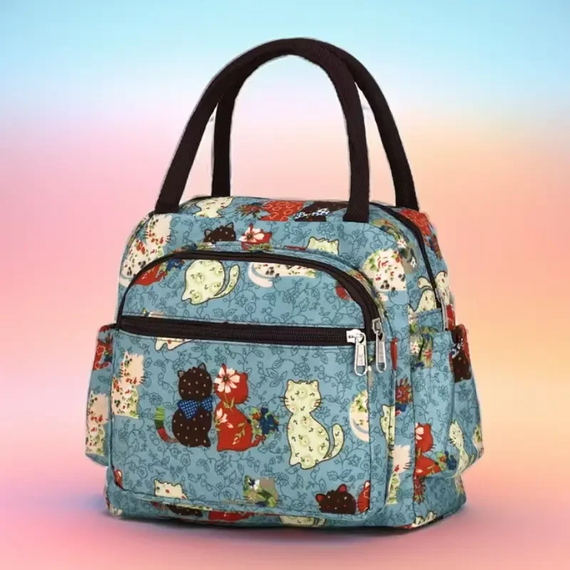 多拉链口袋手拎包妈妈包上班包布包学生饭盒袋便当包女士手腕包