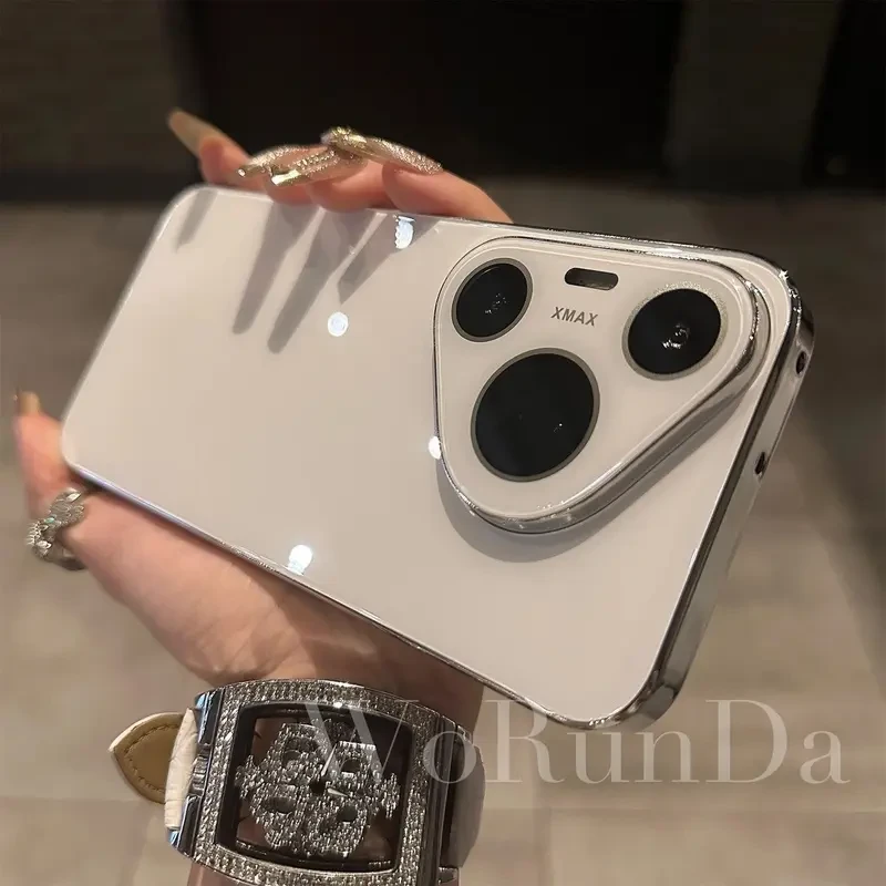 适用华为pura70/70Pro+镜头全包手机壳高级简约纯色冰晶亮面电镀