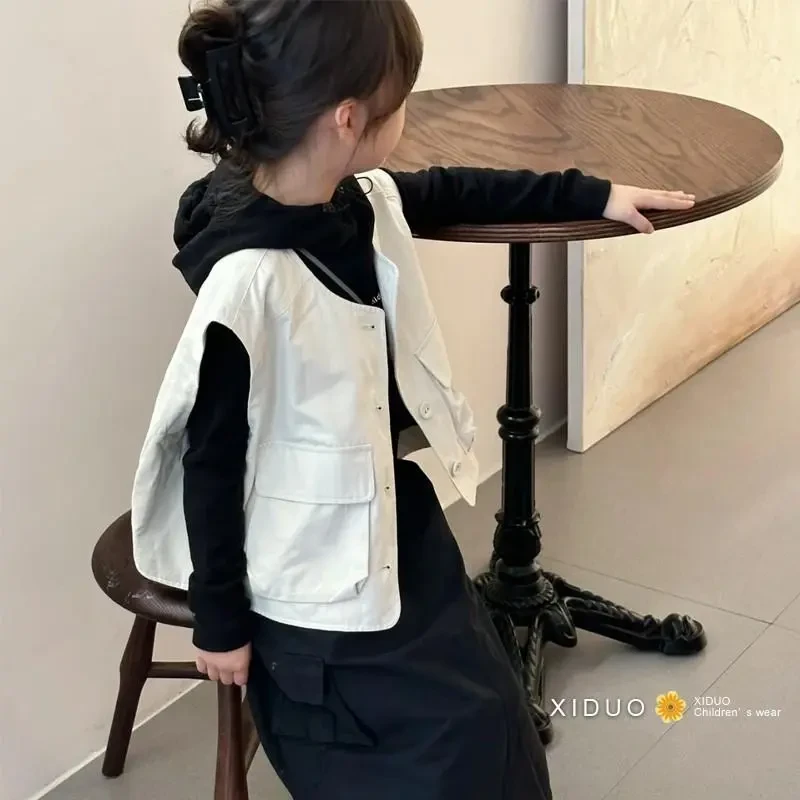 女童秋装马甲25春秋新款儿童韩版休闲时尚单排扣坎肩宝宝工装外套