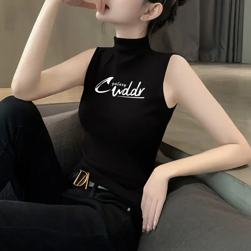 春夏新款莫代尔坎肩无袖背心女内搭修身显瘦字母印花打底外穿上衣