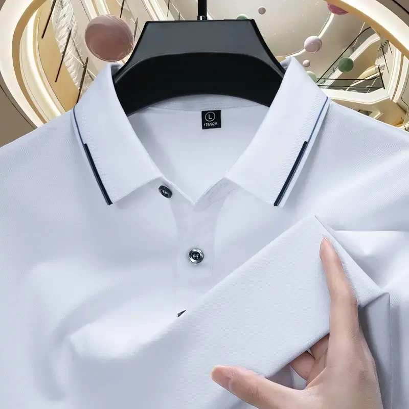 海外撤柜【港口尾货·限购2单】高档男士商务桑蚕丝翻领刺绣POLO衫