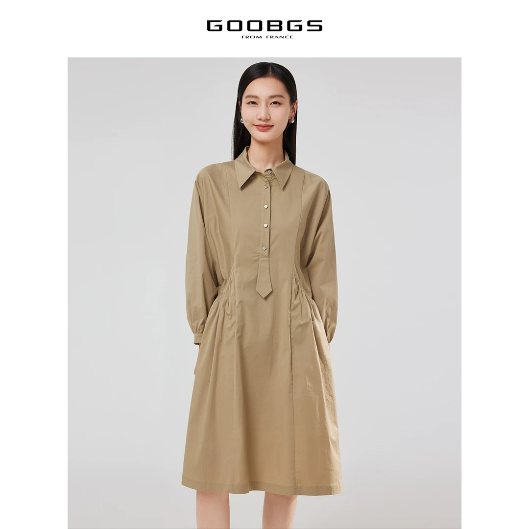 【籽言专属 】谷邦GOOBGS 驼色宽松长袖连衣裙 G3141688
