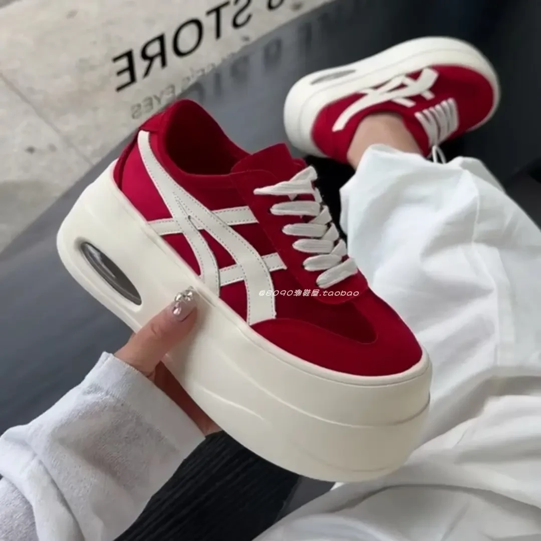 春夏新款松糕底百搭透气沙丁布增高厚底德训女鞋超轻底系带女板鞋