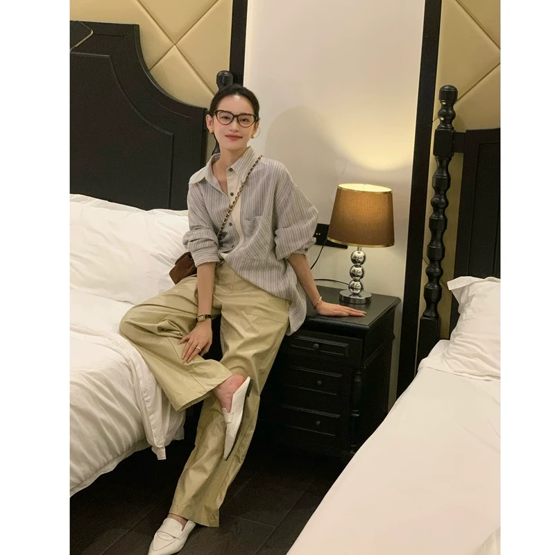 UKILAU 白智恩 复古经典黑色皮裤秋冬宽松显瘦光泽感直筒裤休闲裤